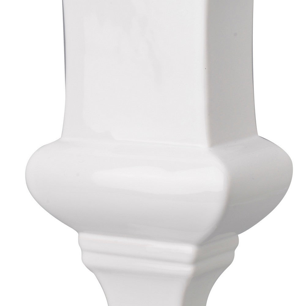 14 Inch Decorative Ceramic Vase, Artistic Turned Urn, White and Gold Rim - BM286151