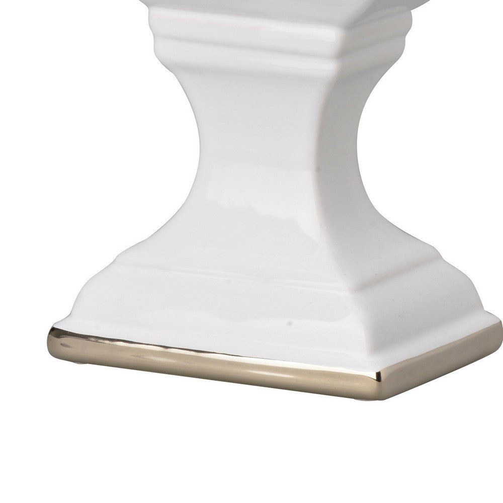 14 Inch Decorative Ceramic Vase, Artistic Turned Urn, White and Gold Rim - BM286151