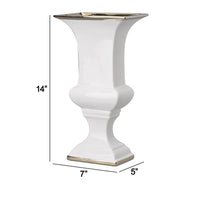 14 Inch Decorative Ceramic Vase, Artistic Turned Urn, White and Gold Rim - BM286151