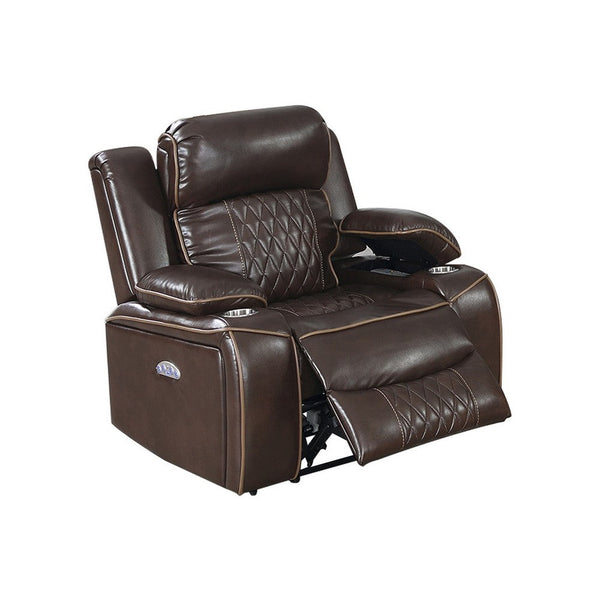Xiu 38 Inch Power Recliner Chair, USB Port, Storage, Faux Leather, Brown - BM286284