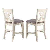 Joss 40 Inch Cottage Wood Counter Height Chair, Set of 2, Gray Seat, Cream - BM286287