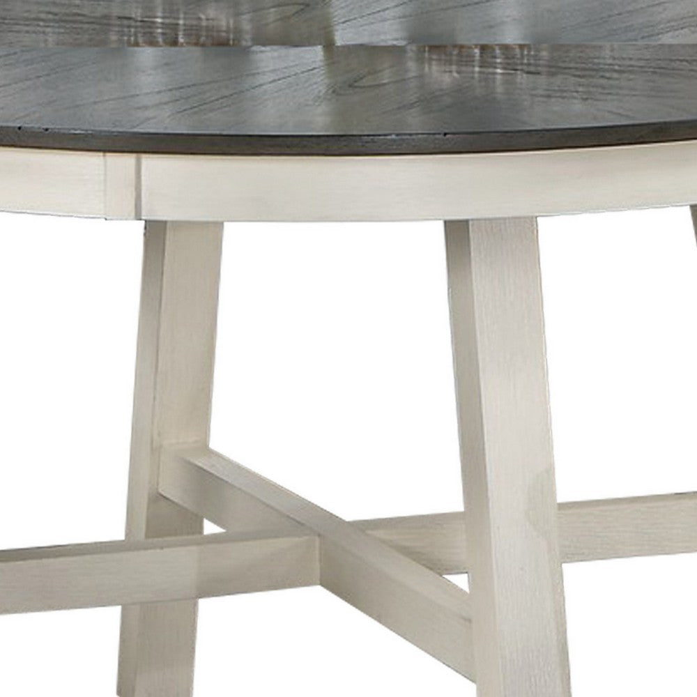 48 Inch Round Dining Table, 2 Tone Dark Veneer Top, Crisp White Base - BM286293