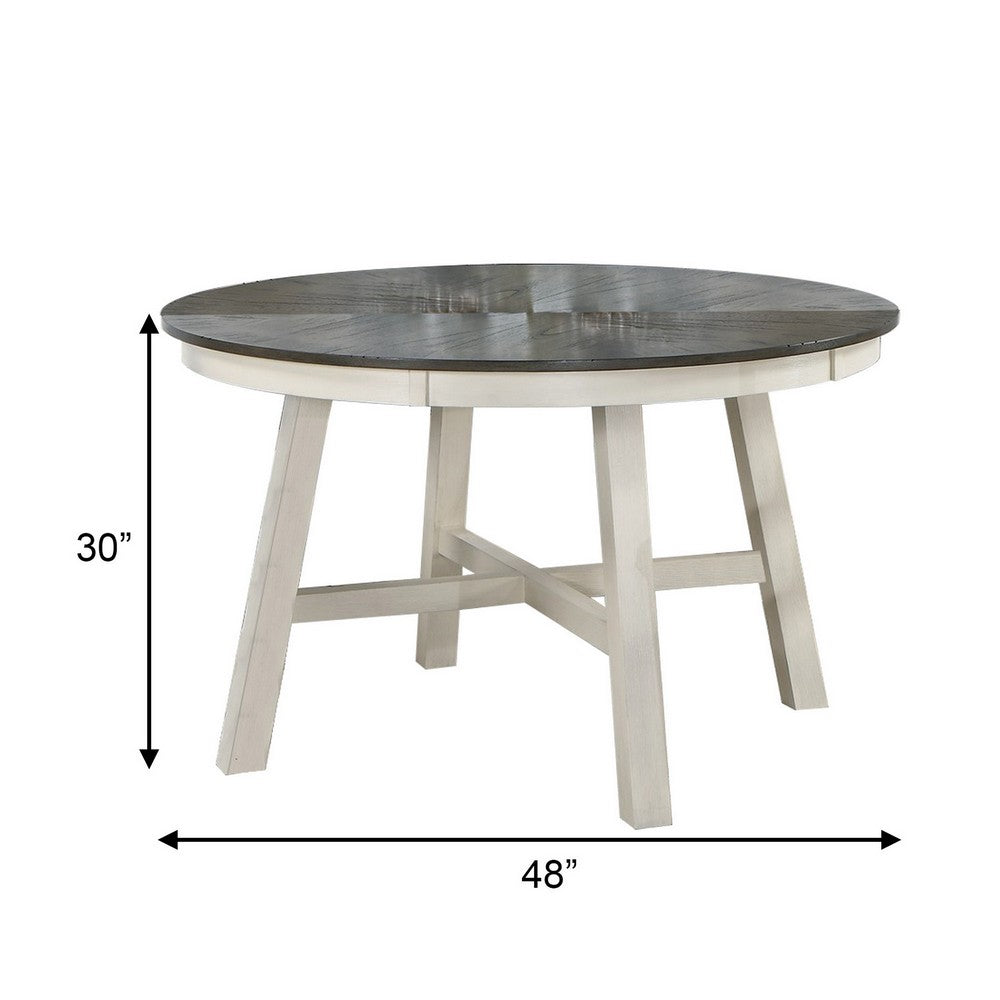 48 Inch Round Dining Table, 2 Tone Dark Veneer Top, Crisp White Base - BM286293
