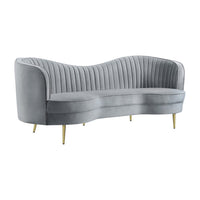 Enzo 84 Inch Modern Sofa, Curved Kidney Shape, Channel Tufted, Gray, Gold - BM286330