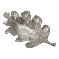 22 Inch Modern Decorative Tray, Oak Leaf Design Striking Silver Metal Frame - BM286372
