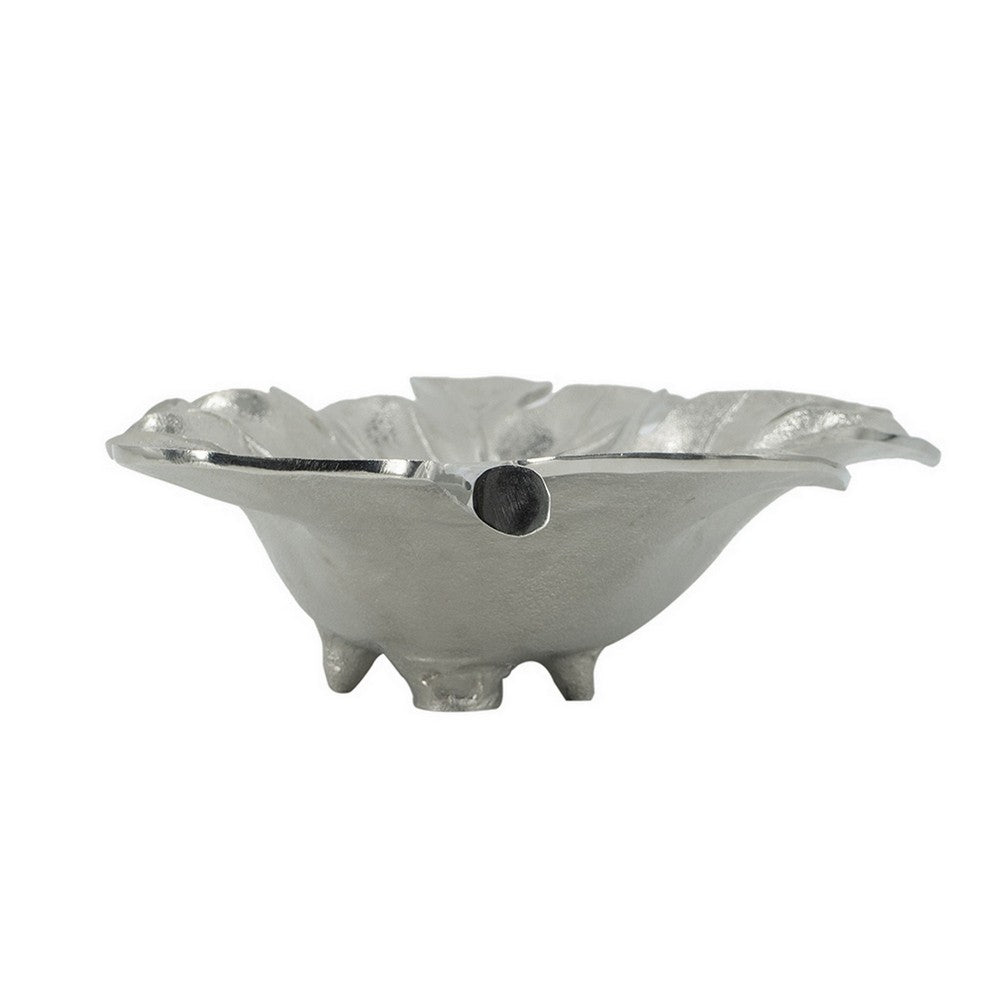 22 Inch Modern Decorative Tray, Oak Leaf Design Striking Silver Metal Frame - BM286372
