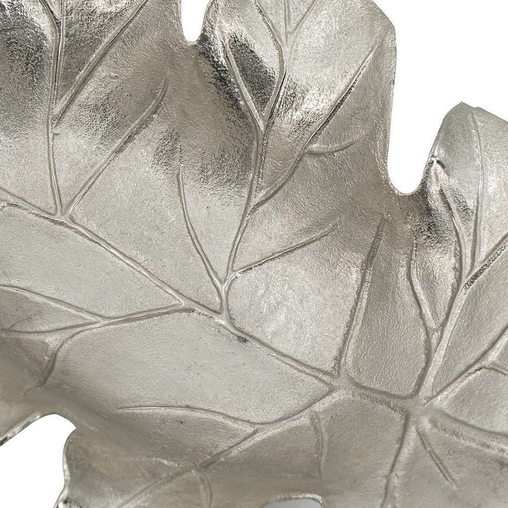 22 Inch Modern Decorative Tray, Oak Leaf Design Striking Silver Metal Frame - BM286372