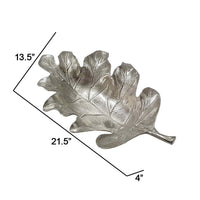 22 Inch Modern Decorative Tray, Oak Leaf Design Striking Silver Metal Frame - BM286372