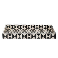 25 Inch Decorative, Black White Wood Trays, Art Deco Geometric, Set of 2 - BM286374