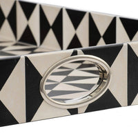 25 Inch Decorative, Black White Wood Trays, Art Deco Geometric, Set of 2 - BM286374