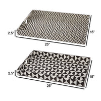 25 Inch Decorative, Black White Wood Trays, Art Deco Geometric, Set of 2 - BM286374