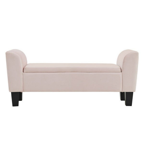 Cesar 55 Inch Ottoman Bench with Storage, Padded, Curved Arms, Pink Velvet - BM286563