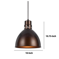 Nico 10 Inch Modern Pendent Light, Rust Brown Metal Shade, Clean SIlhouette - BM287705