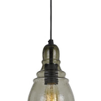 6 Inch Modern LED Pendent Light, Rippled Glass Shade, Smoky Finish, Black - BM287707