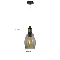 6 Inch Modern LED Pendent Light, Rippled Glass Shade, Smoky Finish, Black - BM287707