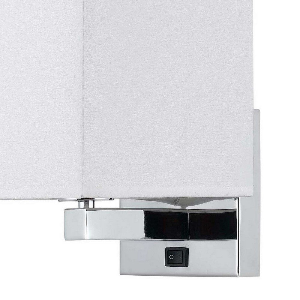 12 Inch Modern Wall Lamp with Fabric Shade, On Off Rocker Switch, White - BM287709