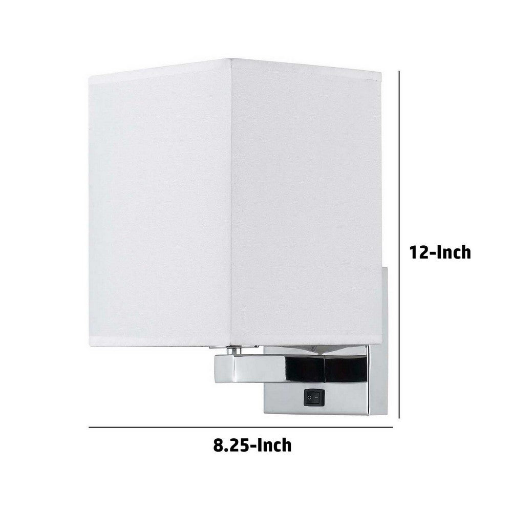 12 Inch Modern Wall Lamp with Fabric Shade, On Off Rocker Switch, White - BM287709