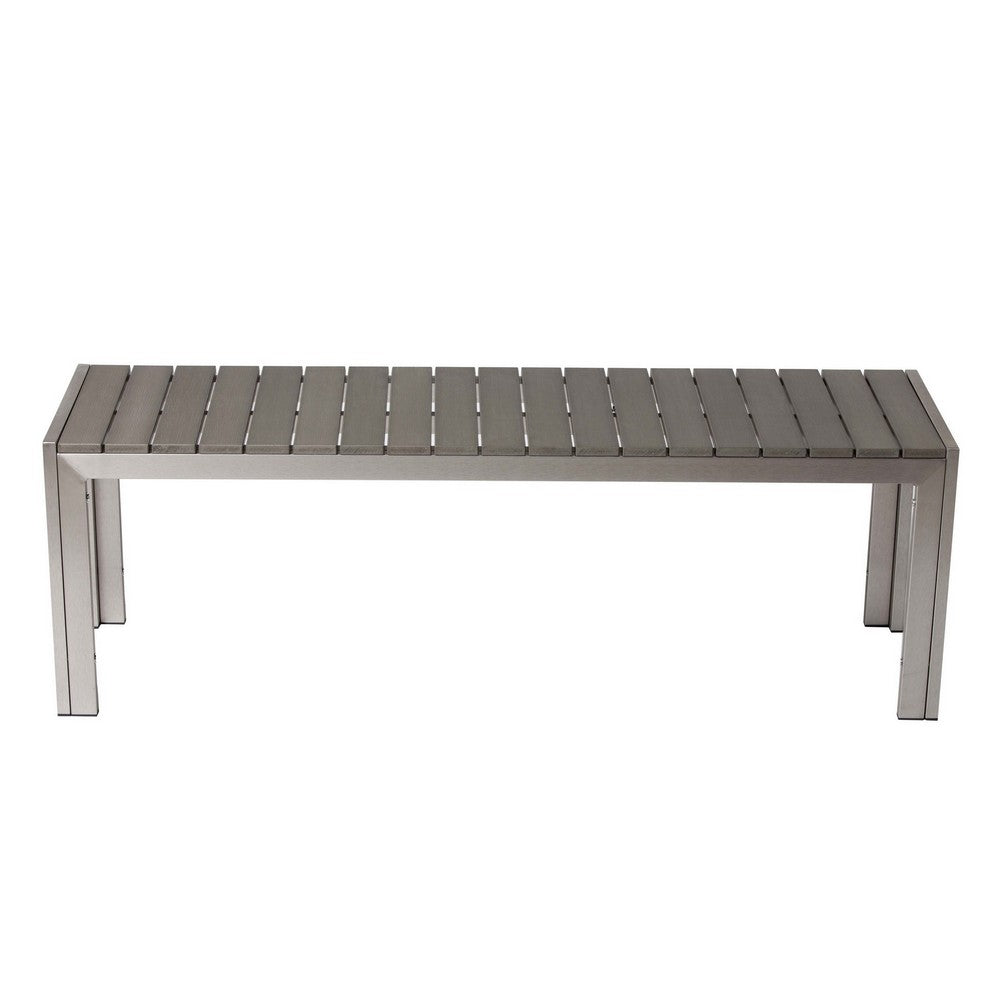 Theo 53 Inch Outdoor Bench, Gray Aluminum Frame, Plank Style Seat Surface - BM287726