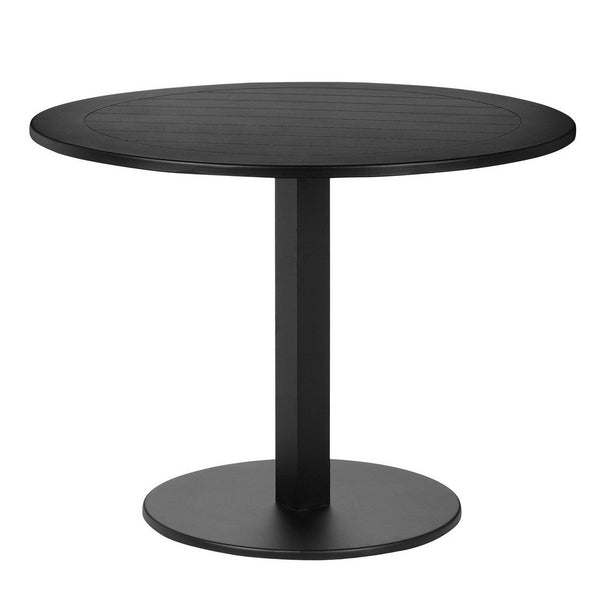 Keli 35 Inch Round Dining Table, Black Aluminum Frame, Foldable Design - BM287780
