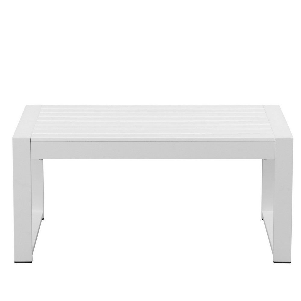 Lark 35 Inch Outdoor Coffee Table, White Aluminum Frame, Polyresin Top - BM287801