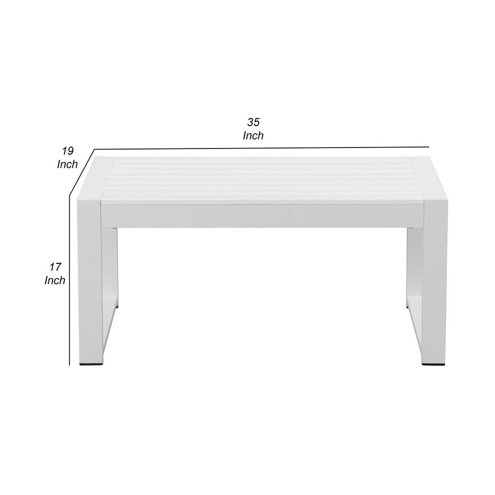 Lark 35 Inch Outdoor Coffee Table, White Aluminum Frame, Polyresin Top - BM287801