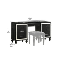 Kya 64 Inch Vanity Dresser Table with 7 Drawers, Mirrored Trim, Glam Black - BM287976