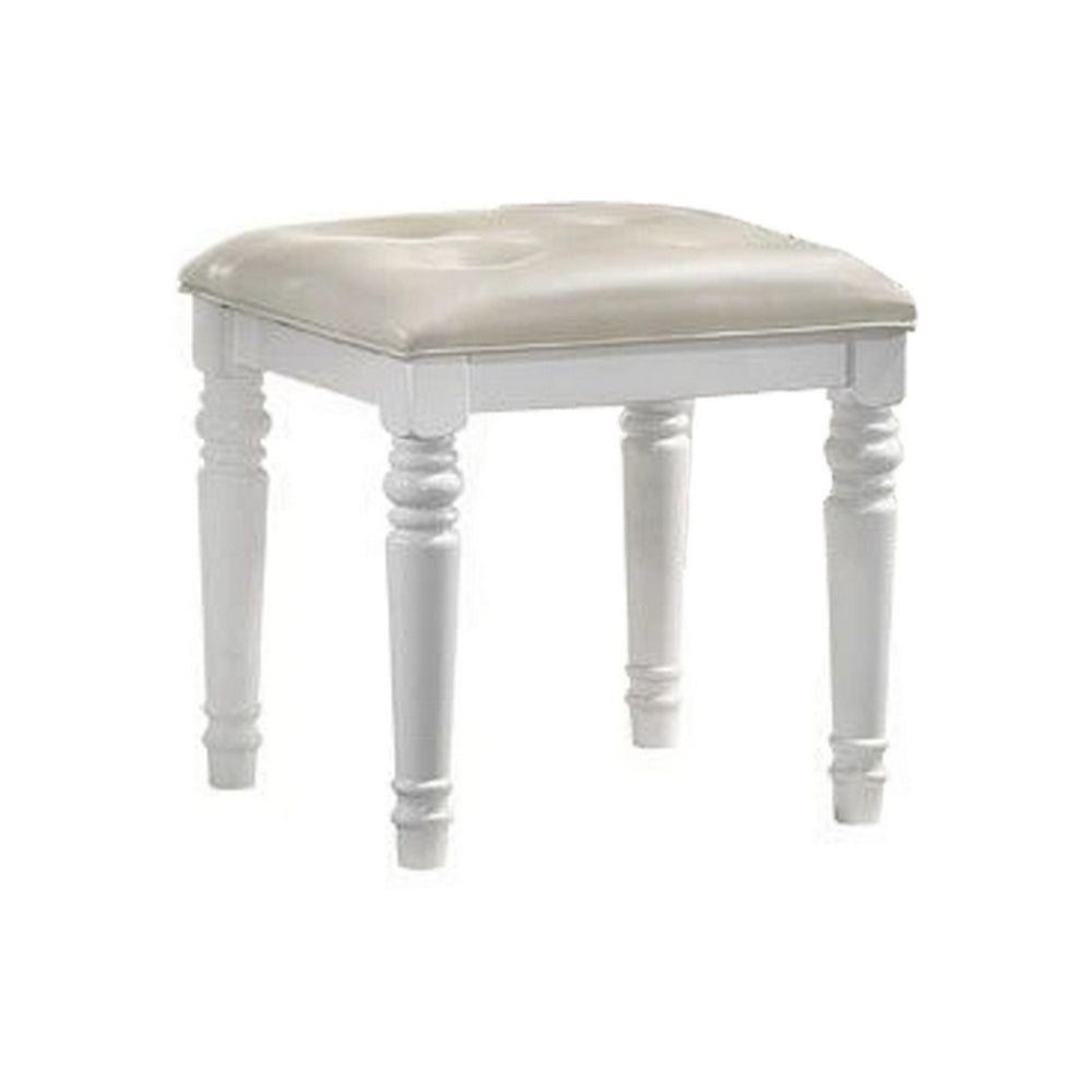 Kya 20 Inch Vanity Stool with Tufted Vegan Faux Leather Seat, Glam Ivory - BM287979