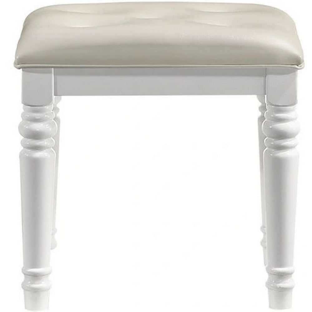 Kya 20 Inch Vanity Stool with Tufted Vegan Faux Leather Seat, Glam Ivory - BM287979