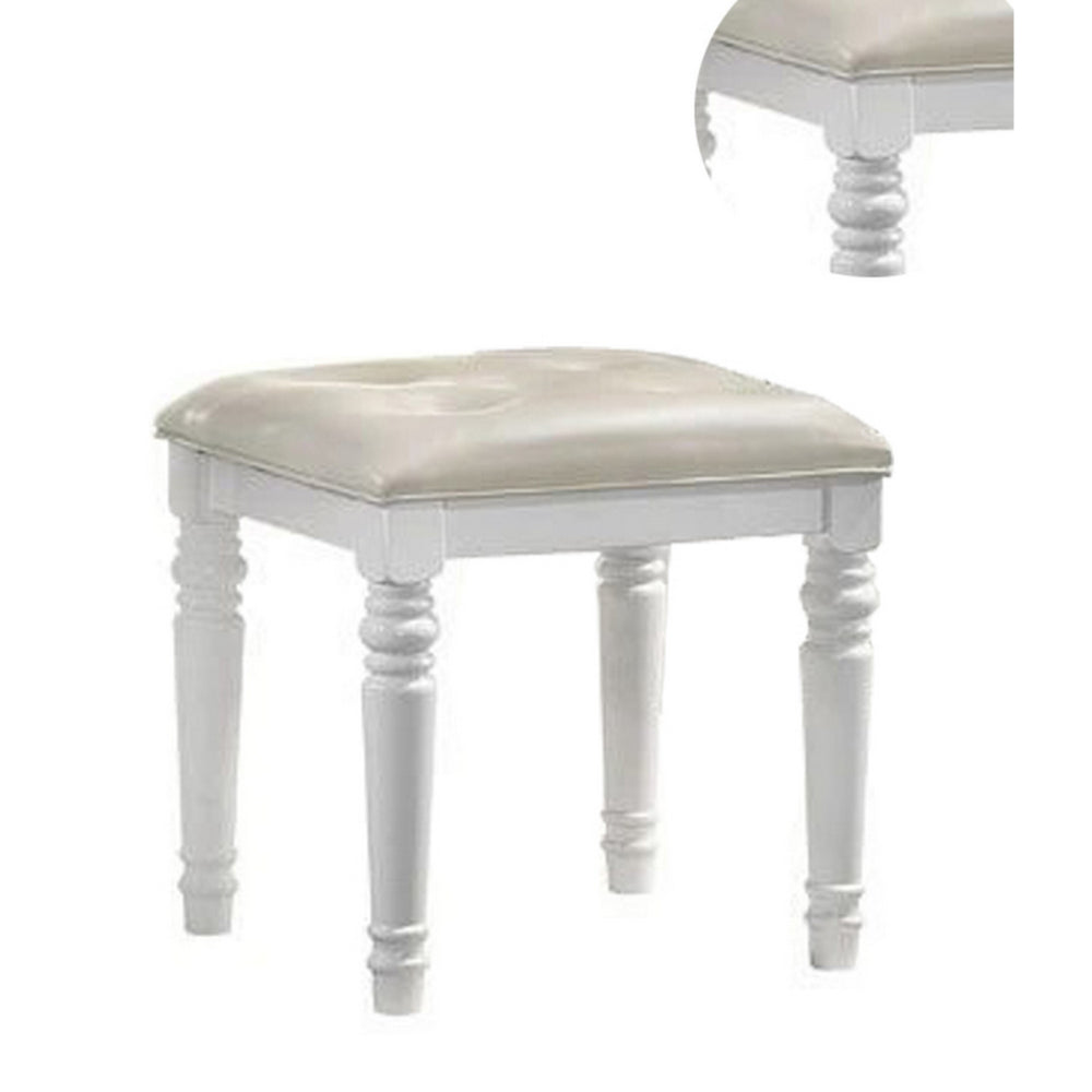 Kya 20 Inch Vanity Stool with Tufted Vegan Faux Leather Seat, Glam Ivory - BM287979