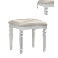 Kya 20 Inch Vanity Stool with Tufted Vegan Faux Leather Seat, Glam Ivory - BM287979