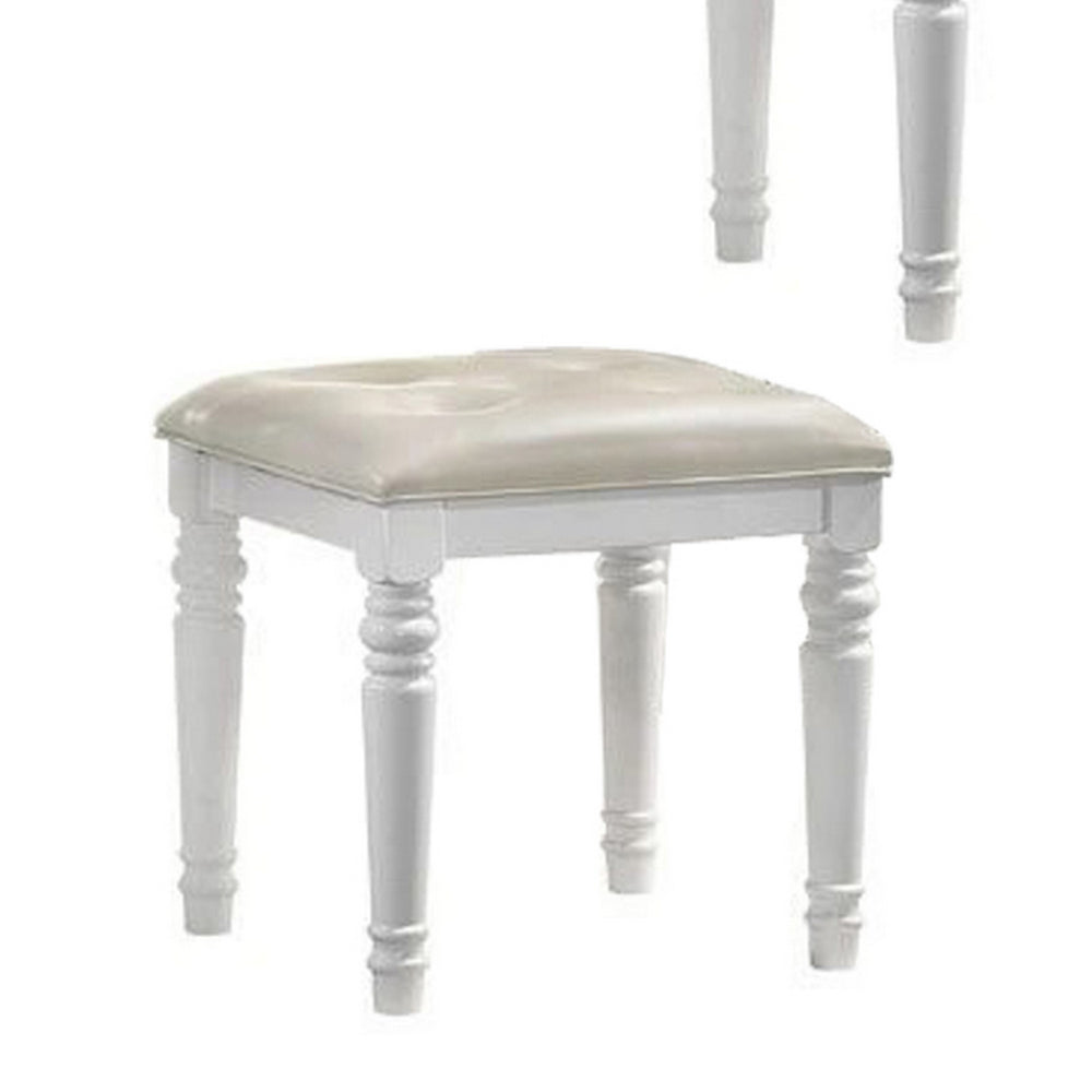 Kya 20 Inch Vanity Stool with Tufted Vegan Faux Leather Seat, Glam Ivory - BM287979