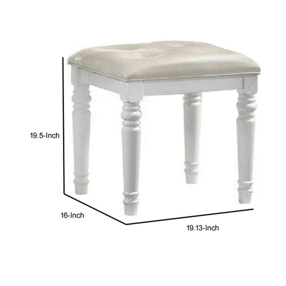 Kya 20 Inch Vanity Stool with Tufted Vegan Faux Leather Seat, Glam Ivory - BM287979