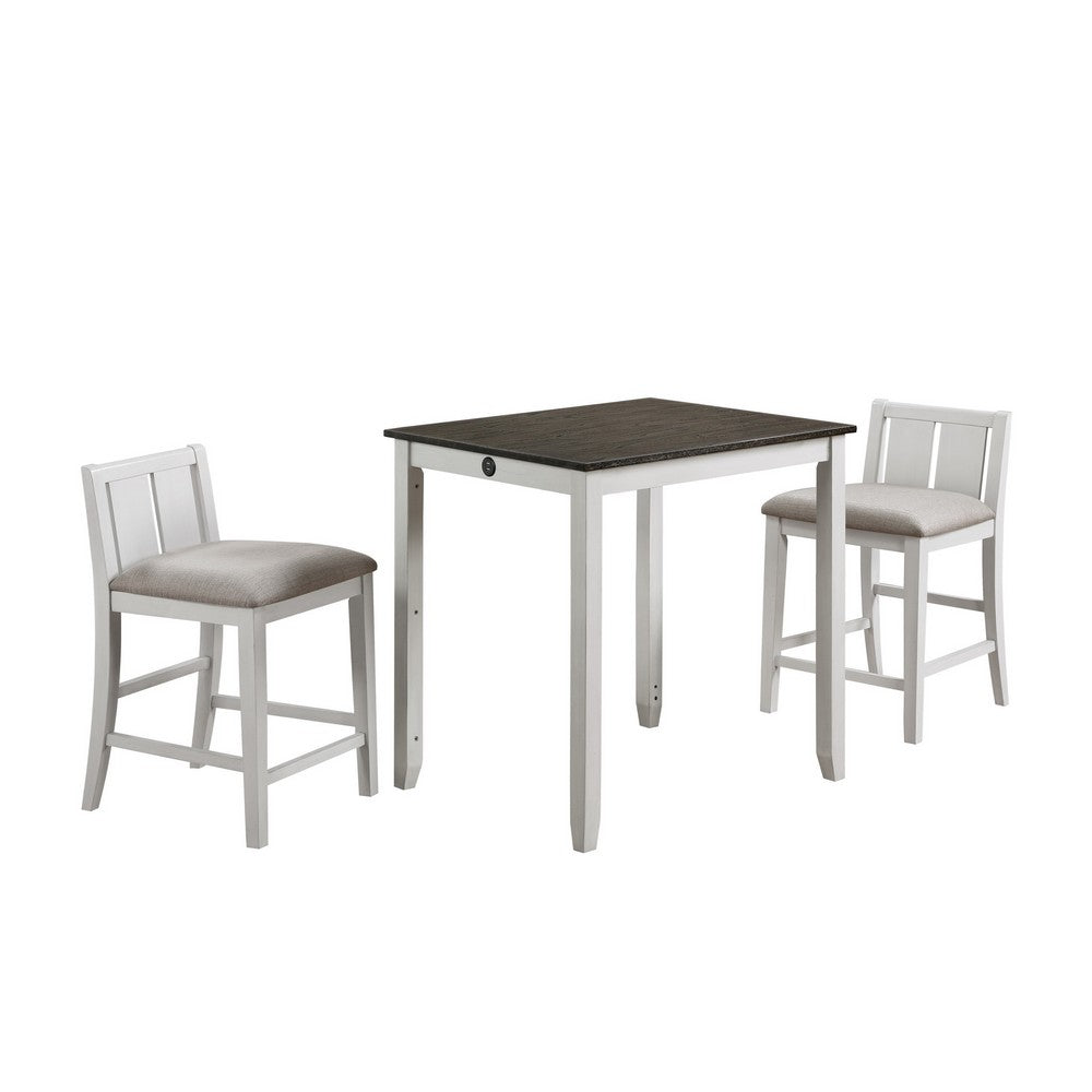 Hia 3 Piece Counter Table Set, Cushioned Seats, 2 Shelves, Crisp White - BM293303