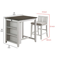 Hia 3 Piece Counter Table Set, Cushioned Seats, 2 Shelves, Crisp White - BM293303