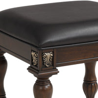 Mady 19 Inch Upholstered Vanity Stool, Ornate Trim, Deep Espresso Brown - BM293337