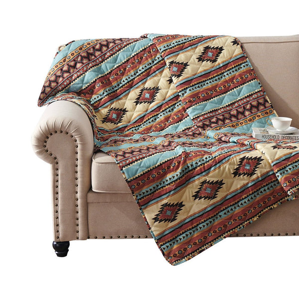 Tagus 60 Inch Throw Blanket, Natural Southwest Patterns, Machine Quilted - BM293468