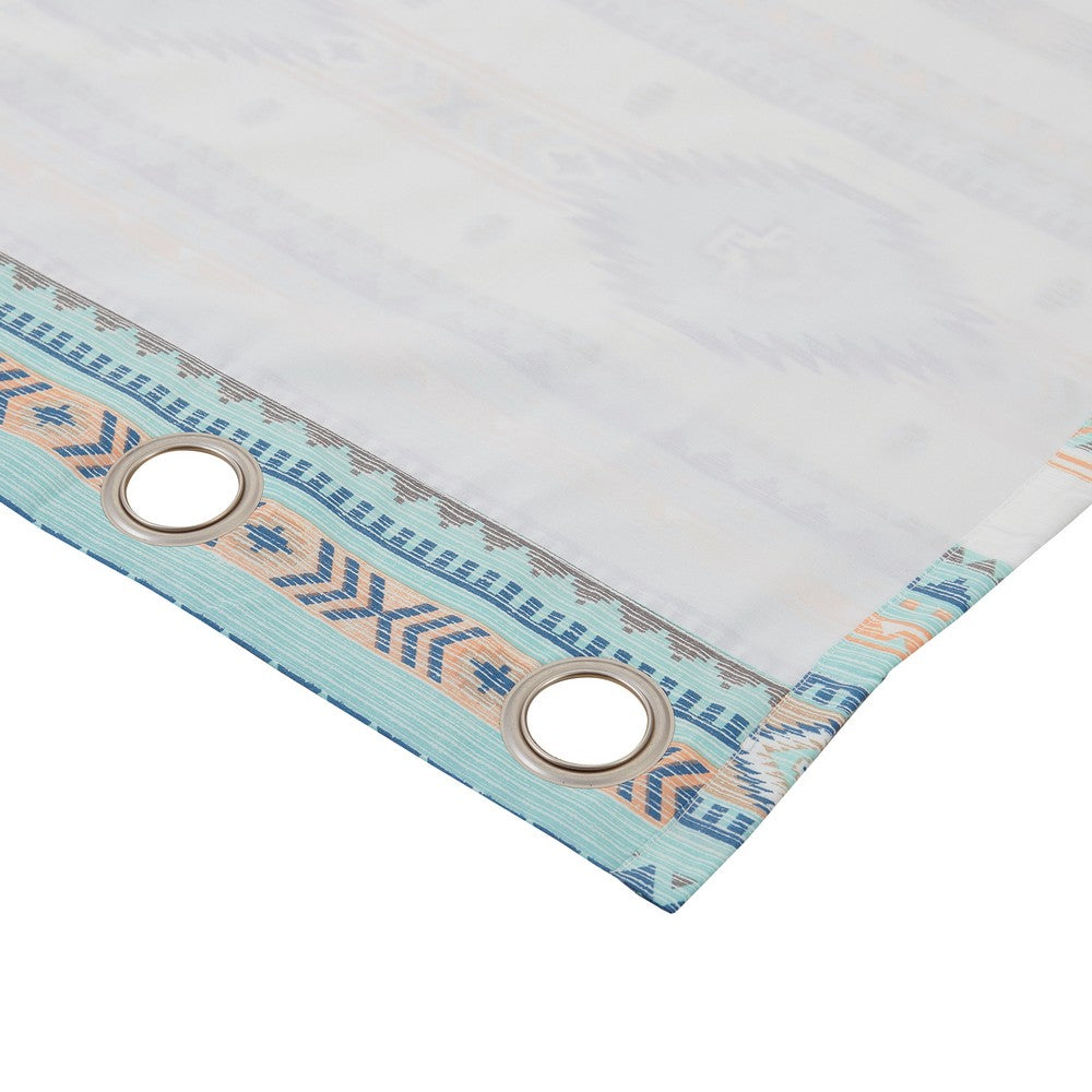 Kiev 84 Inch Window Curtains, Microfiber Blue Southwest Design, Grommets - BM293473