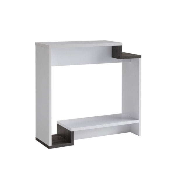 36 Inch Modern Console Table, Multilevel Wood Shelves, Gray and White - BM293544