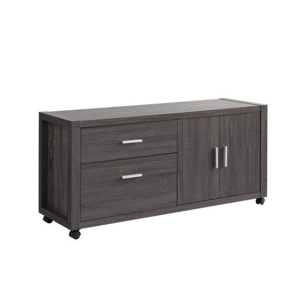 Lou 51 Inch Modern Office Credenza File Cabinet, 2 Drawers, Wheels, Gray - BM293562