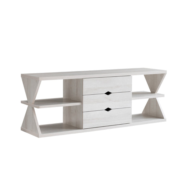 60 Inch TV Media Entertainment Console with 4 Shelves, 3 Drawers, Oak White - BM293567