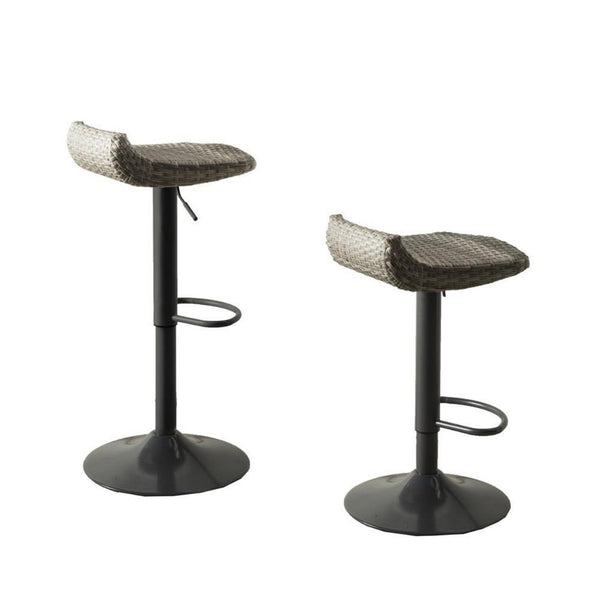 Max 34 Inch Outdoor Barstool, Gray Resin Woven Wicker, Foldable, Set of 2 - BM293658