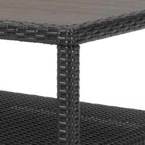 Coco 46 Inch Modern Patio Coffee Table with Shelf, Wicker Frame, Espresso - BM293756
