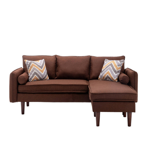 Ranon 70 Inch Sectional Chaise Sofa, Pillows, USB Ports, Side Pockets Brown - BM293946