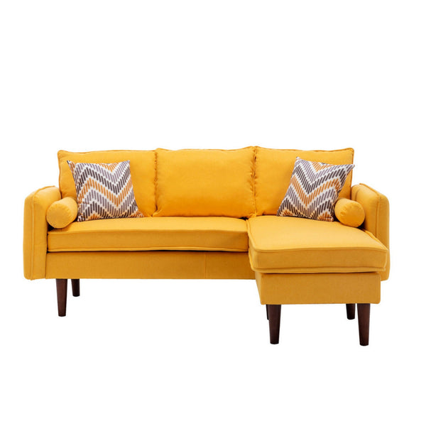 Ranon 70 Inch Sectional Chaise Sofa, Pillows, USB Ports, Pockets, Yellow - BM293961