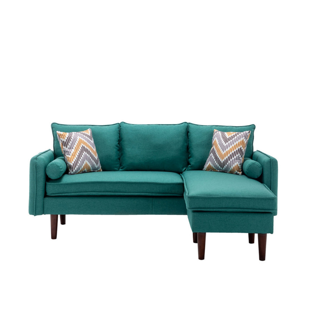 Ranon 70 Inch Sectional Chaise Sofa, Pillows, USB Ports, Side Pockets, Teal - BM293971