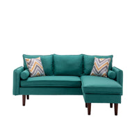 Ranon 70 Inch Sectional Chaise Sofa, Pillows, USB Ports, Side Pockets, Teal - BM293971