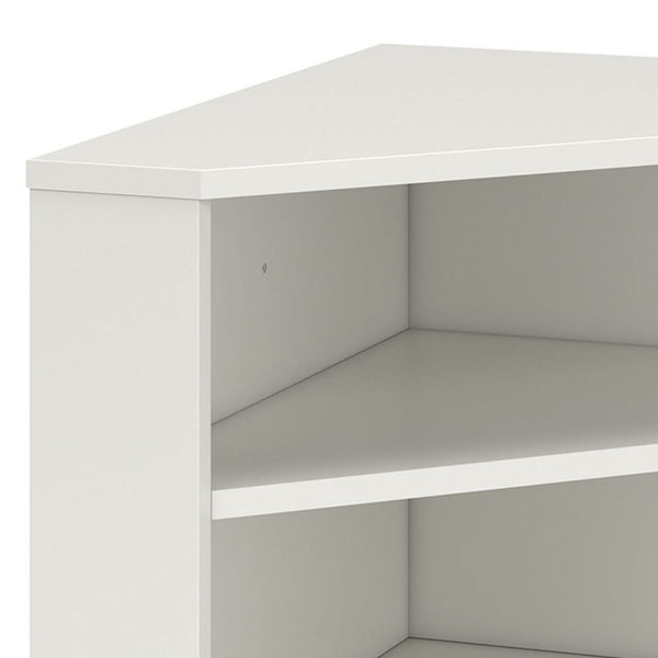 Tio 29 Inch Corner Bookcase Console with 2 Shelves, Triangle Shaped, White - BM293999