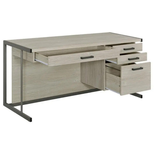60 Inch 4 Drawer Rectangular Office Desk, Metal Sled Base, Whitewashed Gray - BM294149