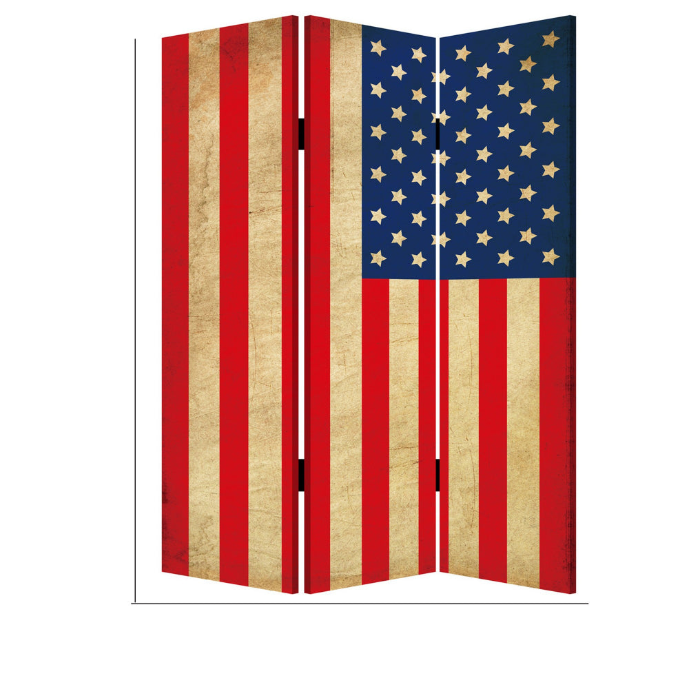 Alfie 71 Inch Folding Screen Room Divider, USA Stars and Stripes Design - BM294236