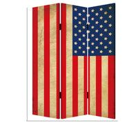 Alfie 71 Inch Folding Screen Room Divider, USA Stars and Stripes Design - BM294236